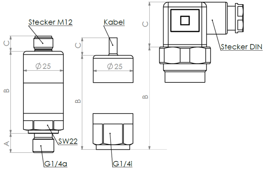 Dimension Pressure Sensor Drucksensor Pv 25H